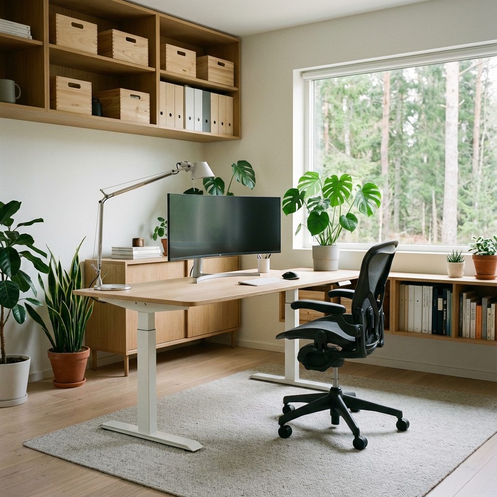Hjemmekontor indretning i moderne nordisk stil