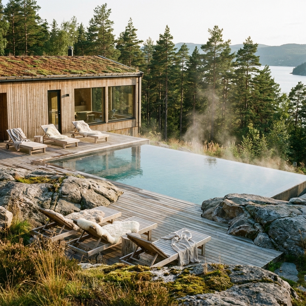 Poolområde indretning i moderne nordisk stil