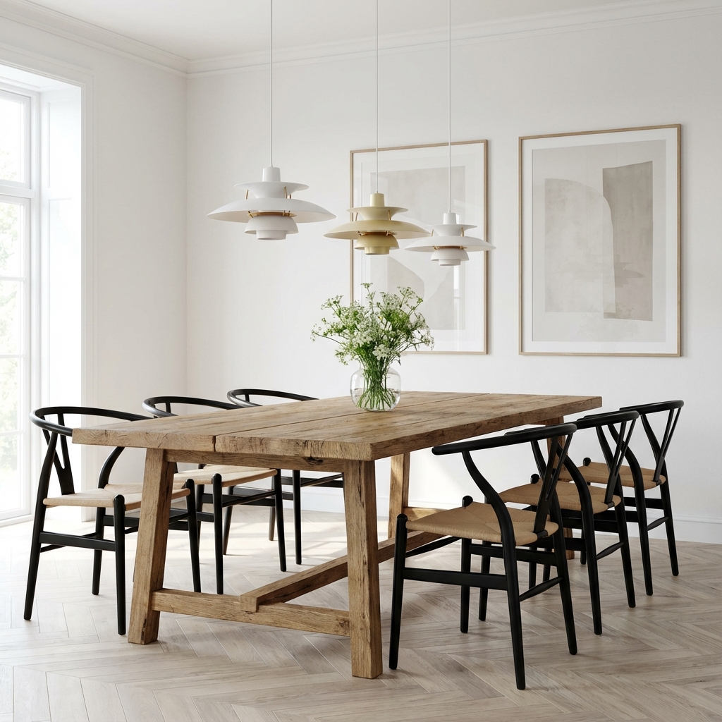 Spisestue indretning i moderne nordisk stil